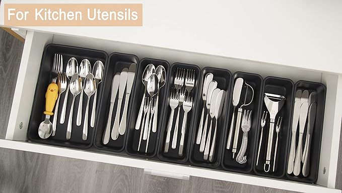 15 PCS Interlocking Desk Drawer Organizer Separator for Office,Bathroom,Kitchen,Makeup（Black）-NeatNest