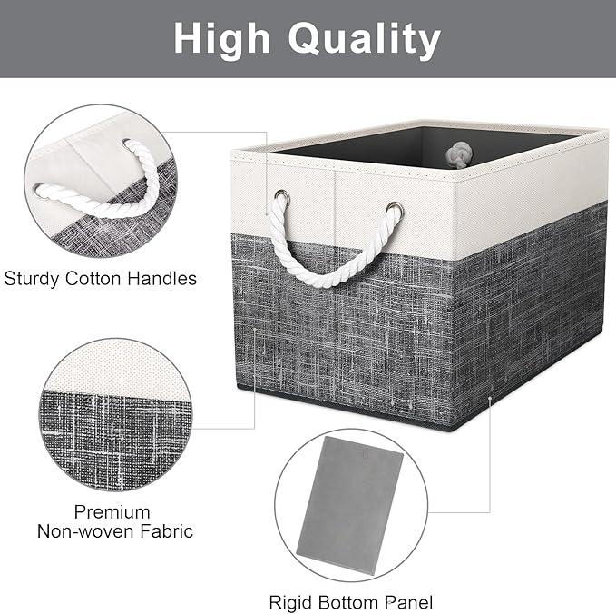 Fab totes Storage Bins [6-Pack], Foldable Storage Baskets for Organizing Toys, Books, Shelves, Closet, Large Storage Box with Rope Handles, Sturdy Organizer Bins, White & Black-NeatNest