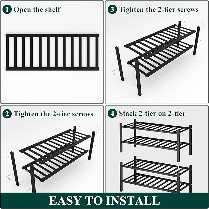 Smiry Shoe Rack, 4 Tier Thick Bamboo Shoe Organizer, Stackable Free Standing Wooden Shoe Storage Shelf for Closet, Entryway, Front Door Entrance, Black-NeatNest