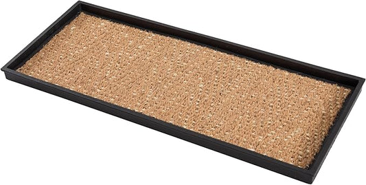 Anji Mountain AMB0BT3F-002 Black Rubber Boot/Shoe Tray with Coir, Fits 3 Pair (34.5" Wide), Tan & Khaki Insert