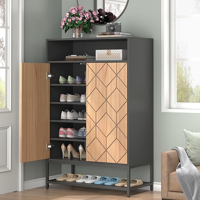 Shoe Organizer with Doors, Shoe Storage Cabinet with Adjustable Shelves for Entryway, 7-Tier Entryway Shoe Rack Storage for Hallway, Closet, Living Room-NeatNest