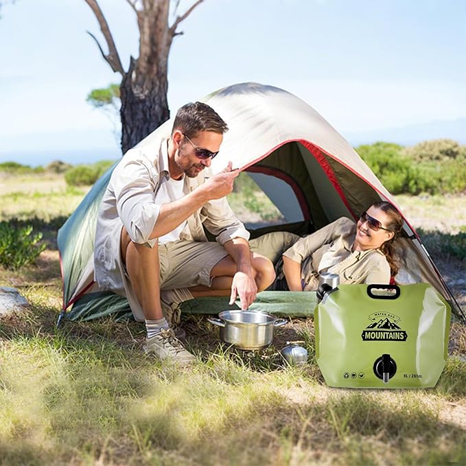 Collapsible 8L Water Storage Bag, BPA-Free Portable Folding Water Jug with Adjustable Faucet, Leakproof Emergency Water Bag for Camping, Hiking, Riding, Outdoor Sport (GREEN, 1)-NeatNest