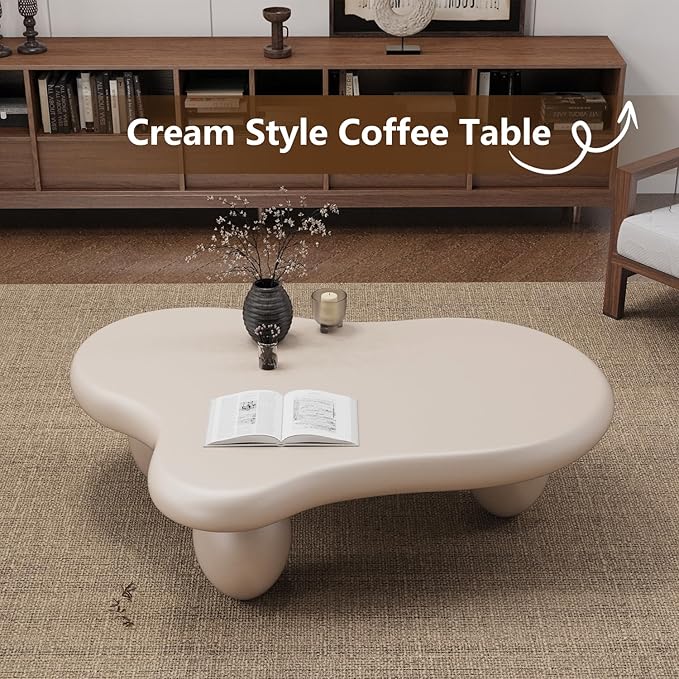 Cream White Cloud Shaped Coffee Table Modern Cloud Coffee Table for Living Room Irregular Cute Center Table with Thicken Round Edge And 3 Legs Low Coffee Table for Bedroom,Cloud c white 47.2"-NeatNest