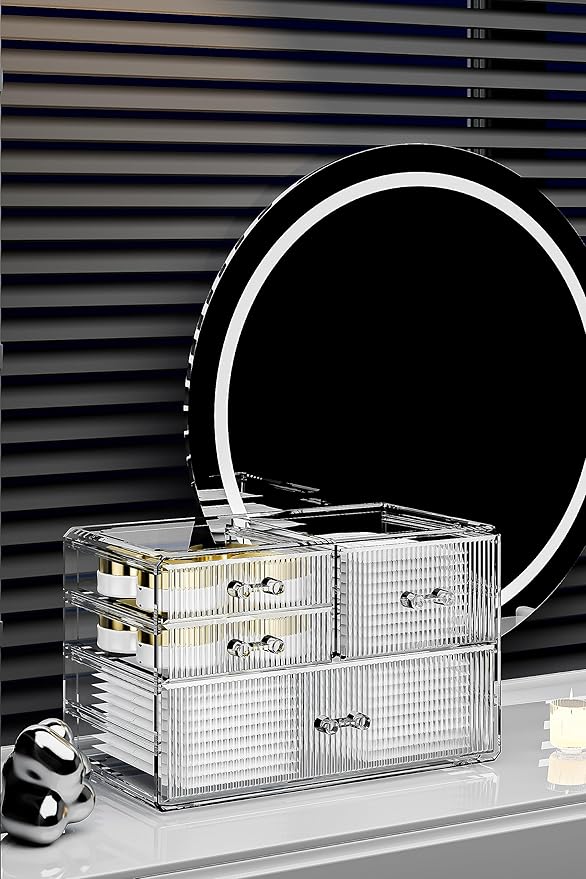 ZHIAI Stackable Storage Drawers, Acrylic Bathroom Counter Organizer Clear Makeup Organizers for Vanity, Kitchen Cabinets, Bathroom, Undersink, Home Organization and Storage (4 Drawers, Pattern B)-NeatNest