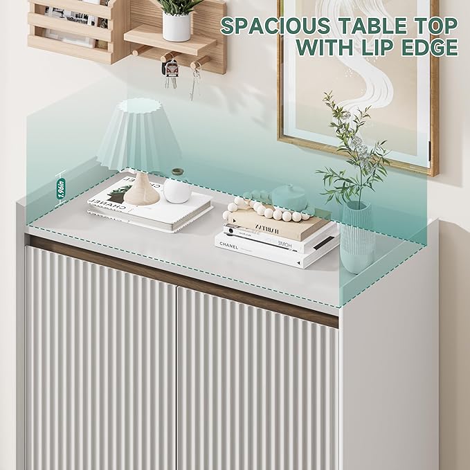 Fluted Shoe Cabinet Set of 2, Large 43.7" Tall Shoe Storage Cabinet for Entryway, 5-Tier Modern Boho Freestanding Shoe Rack Organizer for Foyer, Hallway, White-NeatNest