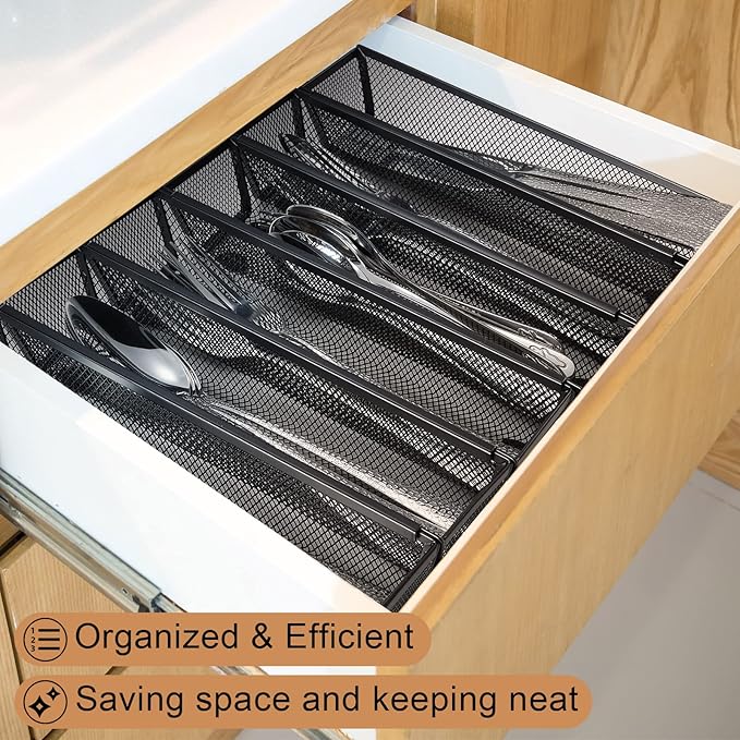 Chumia 16 Pack Silverware Drawer Organizer 9 x 3 x 2 Inch Mesh Utensil Organizer for Kitchen Drawers with Interlocking Arm for Flatware Knives Spoons Fork Cosmetic Utensil Tabletop Storage Tray-NeatNest