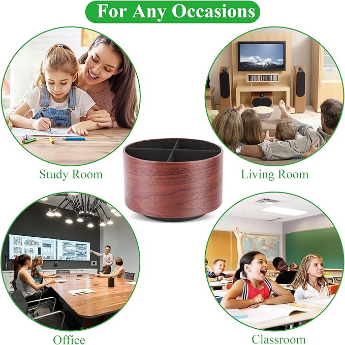 Hennaja Round Leather Art Supply Organizer,Remote Control Holder,360 Degree Spinning,Multi-Functional Pencil Holder,4 Compartments Desktop Stationary Organizer(1-Light Brown2)-NeatNest