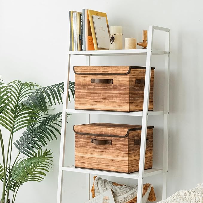 GRANNY SAYS Storage Boxes with Lid, Fabric Storage Bins with Lids, Decorative Closet Storage and Organizer, Wood Grain Print Bins, 2-Pack-NeatNest
