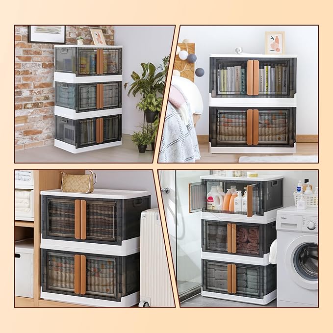 77.6 Gallon Collapsible Storage Boxes, Lidded Storage Bins with Closet Rod and Clothes Hangers for Towels, Clothes and Quilts, Folding Storage Box for Home