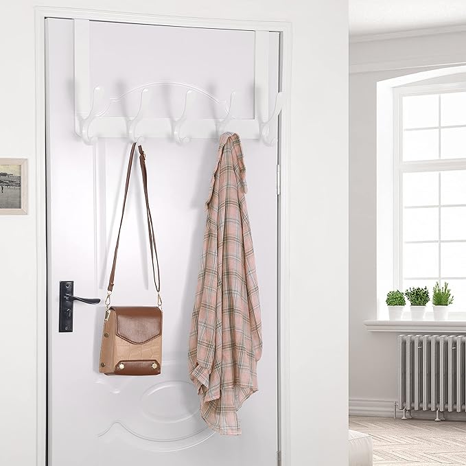 SKOLOO Over The Door Hook, Door Hanger Hooks for Hanging Clothes, Towels, Coats, Hats, Over The Door Towel Hook - White, Assembly Required