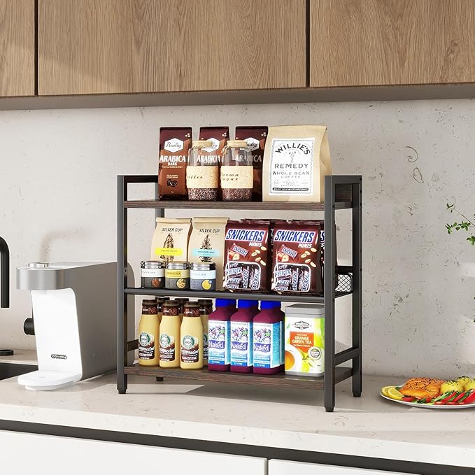 IBUYKE 3-Tier Spice Rack Industrial Counter Shelf Desktop Storage Organizer Standing Seasoning Rack for Countertop Kitchen Office Living Room Desktop Dark Grey UTLJ021G-NeatNest