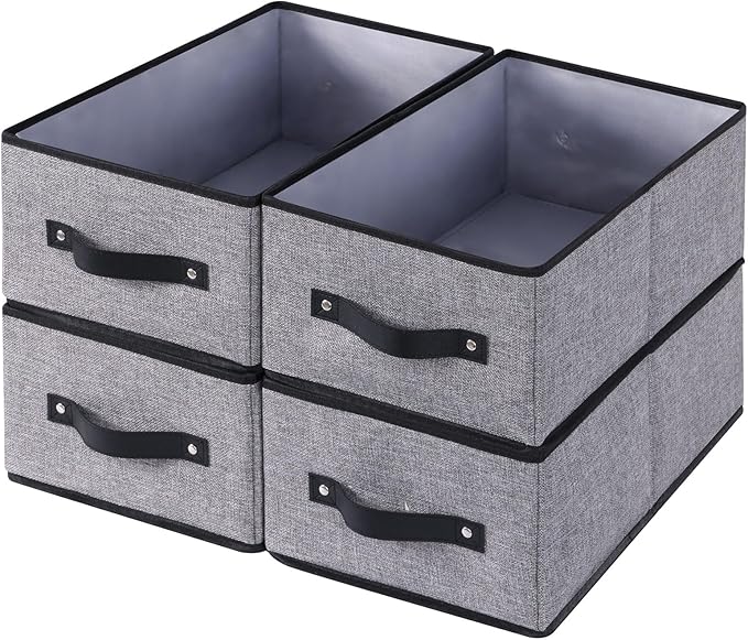 Foldable Clothes Boxes, Closet Bin with Handles, Fabric Storage Baskets for Drawers, Bins for Organizing Shelves, 13 × 9.1 × 5.5 inch, 4 Pack, Gray-NeatNest
