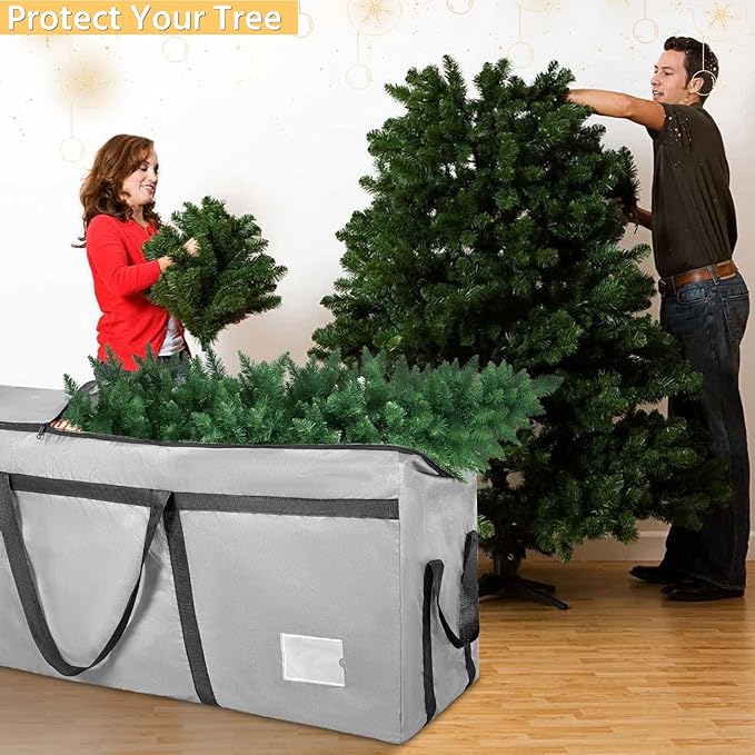 7.5 ft Christmas Tree Storage Bag, Heavy Duty Christmas Tree Bag with Reinforced Handles and Dual Zippers Wide Opening, Large Capacity fits for Artificial Christmas Tree (Grey, 7.5 ft)-NeatNest