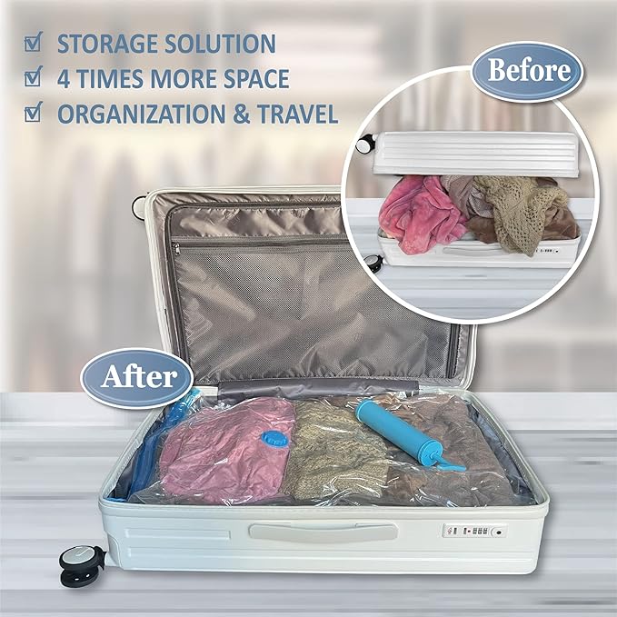 Space Saver Vacuum Storage Bags, 6 Pack Combo (2 Jumbo/2 Large/2 Medium) Space Saver Bags with Pump, Storage Vacuum Sealed Bags for Clothes, Comforters, Blankets, Bedding-NeatNest