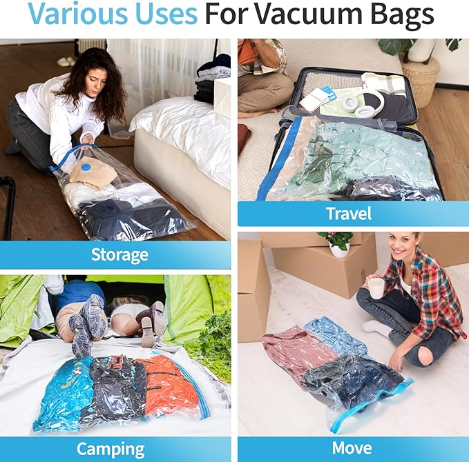 Vacuum Storage Bags, 6 Jumbo Space Saver Bags Save 80% Clothes Space, Vacuum Sealer Bags for Clothes, Comforters, Blankets, Bedding, Compression Seal for Closet Storage-NeatNest