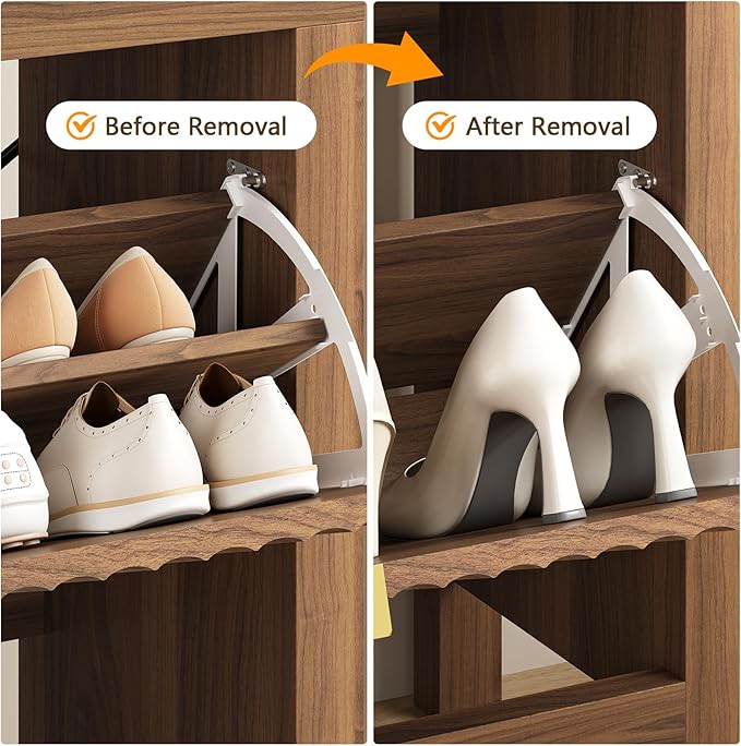 Shoe Cabinet Storage for Entryway, Fluted Shoe Cabinet with 2 Flip Drawers, Hidden Shoe Rack Tall Freestanding Shoe Organizer with Legs for Hallway, Walnut-NeatNest