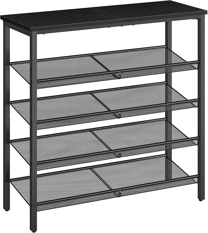 HOOBRO Shoe Rack for Entryway, 5-Tier Organizer with Adjustable Mesh Shelves, 16-20 Pairs, Spacious Floor Mount, Metal, Industrial, Closet Shoe Shelf, Black BB12XJ01-NeatNest