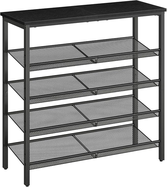 HOOBRO Shoe Rack for Entryway, 5-Tier Organizer with Adjustable Mesh Shelves, 16-20 Pairs, Spacious Floor Mount, Metal, Industrial, Closet Shoe Shelf, Black BB12XJ01-NeatNest