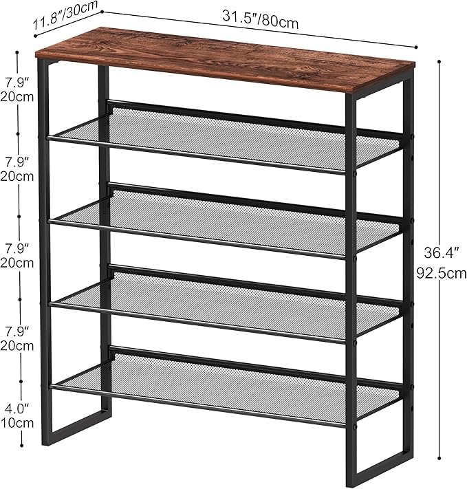 Shoe Rack - Sturdy Steel Shoe Organizer for Front Door Entrance Closet Entryway with Spacious Top - Industrial Style Strong Mesh Storage Shelves (5-Tier 11.8"x36.2"x31.5")-NeatNest