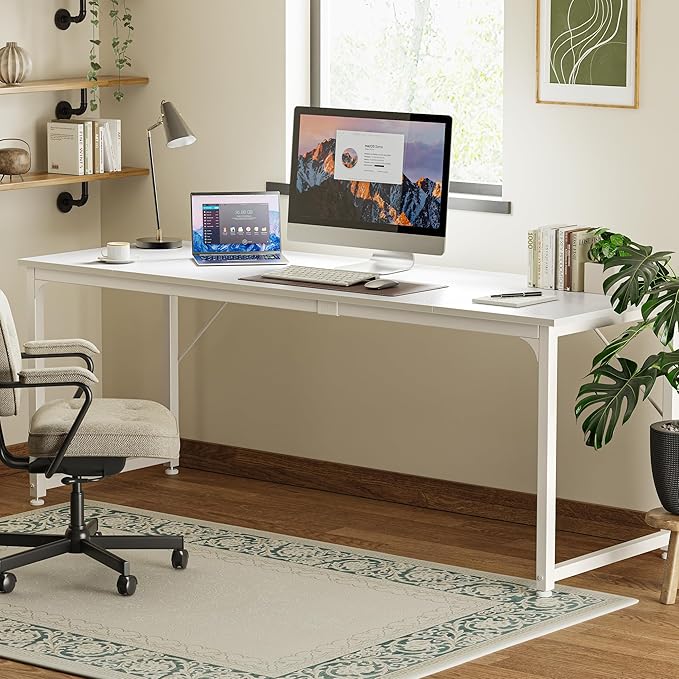 Huuger Computer Desk, 80 Inch Office Desk, Gaming Desk with Storage, Writing Desk Work Desk for Home Office, Study, Long Simple Desk, Large Legroom, Metal Frame, White-NeatNest
