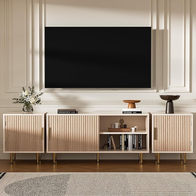 71" TV Stand for 50/60/70/80 inch TV, TV Stand for 75+ inch TV, Modern Entertainment Center for Up to 80" TV, TV Media Stand with Storage Cabinet for Living Room, Bedroom, Oak-NeatNest