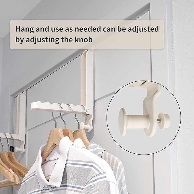 Over The Door Hooks Hanger Fit Door up to 1 3/4" Optimal 2pc,Over The Door Hanger with Retractable Rod,Foldable Over The Door Drying Rack for Laundry Bathroom Bedroom (Milky White, 2 Pack)