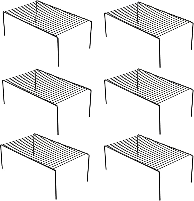 iPEGTOP Set of 6 Large (15.7 x 9.4 Inch) Kitchen Cupboard Organiser, Freezer Cabinet Storage Metal Shelf Wire Rack, Rustproof Steel Shelves for Fridge Pantries Countertops Utensils, Black-NeatNest