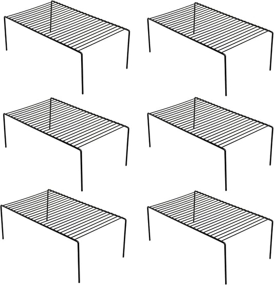 iPEGTOP Set of 6 Large (15.7 x 9.4 Inch) Kitchen Cupboard Organiser, Freezer Cabinet Storage Metal Shelf Wire Rack, Rustproof Steel Shelves for Fridge Pantries Countertops Utensils, Black-NeatNest