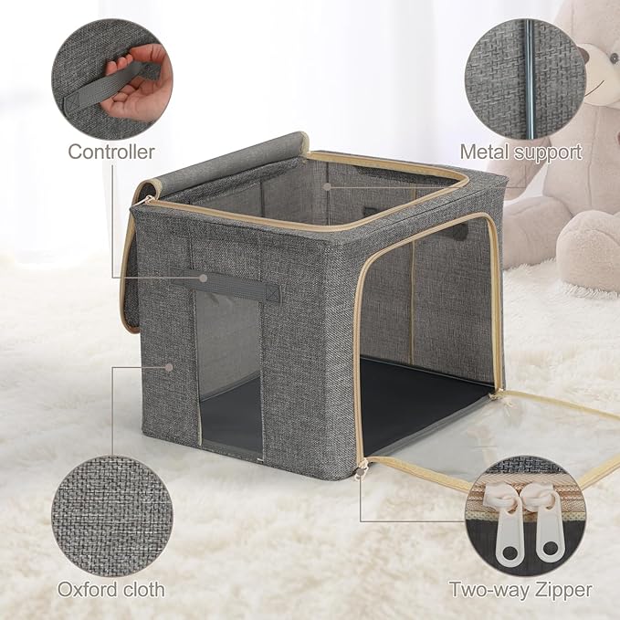 2-Pack Clothes Storage Bags, Foldable Storage Bins with Metal Frame, Clear Window, Reinforced Handles, Durable Non-Woven Fabric for Clothes, Bedding, Blankets, 40L, Gray-NeatNest