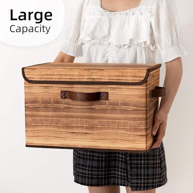 GRANNY SAYS Storage Boxes with Lid, Fabric Storage Bins with Lids, Decorative Closet Storage and Organizer, Wood Grain Print Bins, 2-Pack-NeatNest