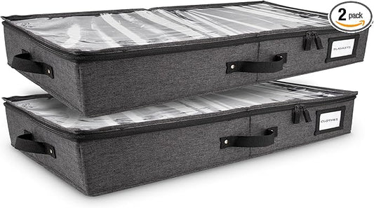 HOMELUX THEORY 2pc Low Profile Under Bed Storage Containers, Thin Under Couch Storage Organizer with Bins & Lids, Underbed Storage Box Ideal for Seasonal Clothes, Blankets, Fabric & Shoes (Dark Gray)-NeatNest