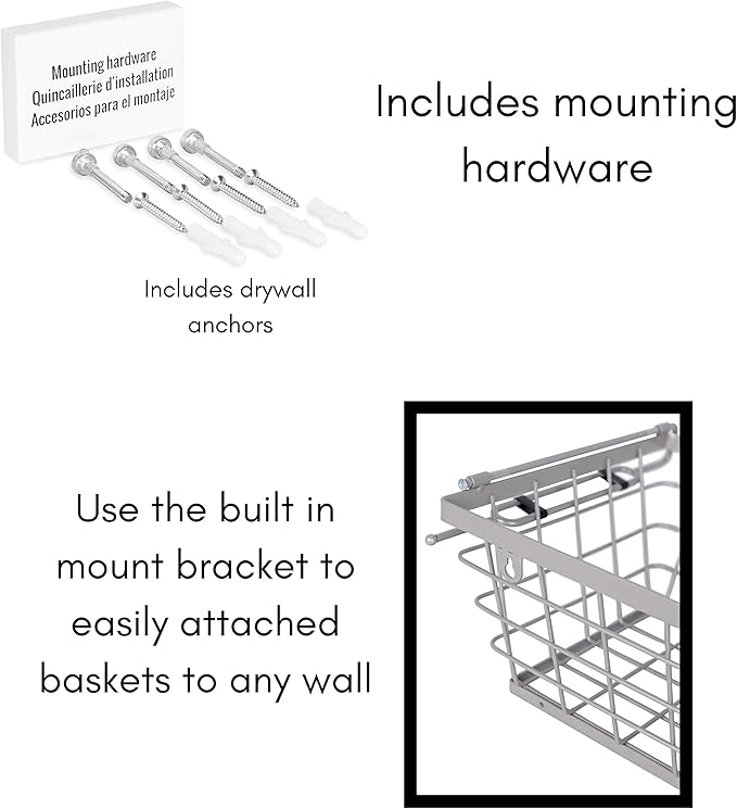 BIRDROCK HOME Wire Baskets - Set of 2 Stackable Hanging Bins - Wall Mount Shelf - Potato Onion Storage - Kitchen Pantry Organizer - Fruit Vegetable Snack Tier - Counter Cabinet Storage - Metal Baskets
