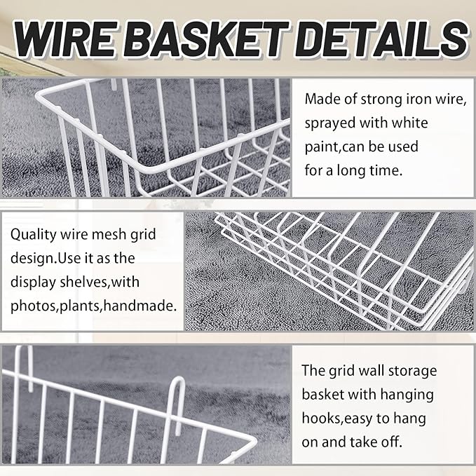 3 Pack Wire Baskets,Metal Wire Storage Basket,Wall Hanging Bin and Display Basket for Kitchen,Cabinet,Pantry,Bathroom,Home Decor Supplies,Potted Plants,White
