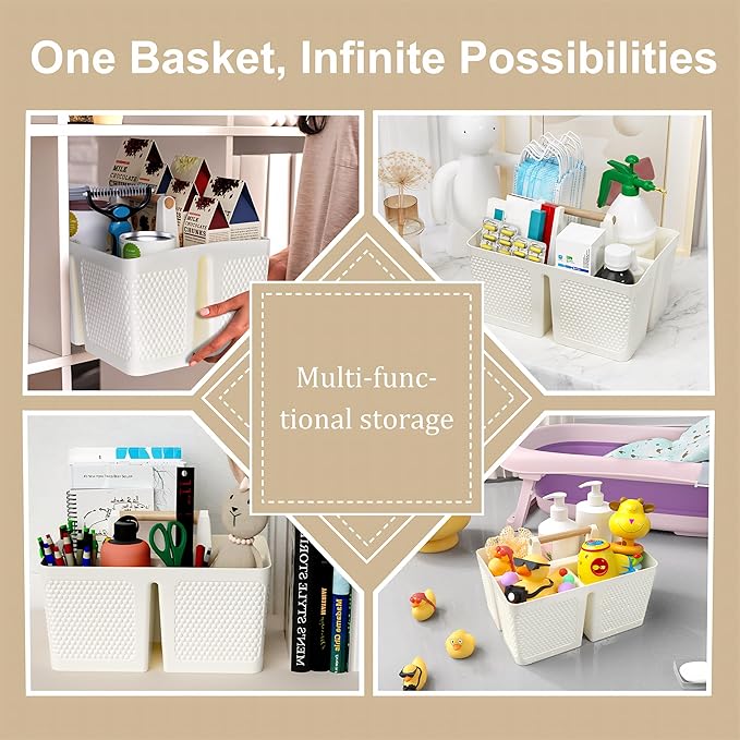 Shower Caddy Portable and Cleaning Caddy Organizer for Bathroom, Kitchen,Toiletries Storage, Caddy organizer with handle, Rust-Resistant, Durable Material(Milky White, 9.36"L×7.73"W×7.24"H)-NeatNest