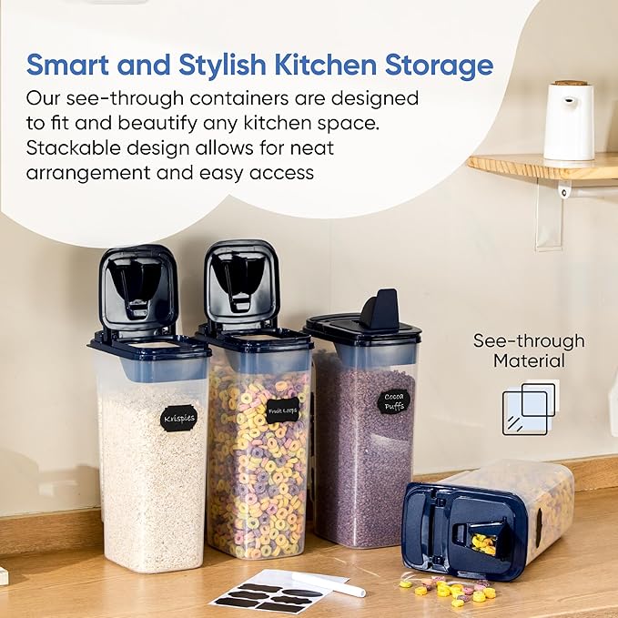 Chef's Path Airtight Food Storage Containers - Pack of 4 (4L/135.3oz) - MULTISPOUT Design for Kitchen & Pantry - BPA-Free Cereal Containers with Bigger Spout Mouth for Easy Pouring-NeatNest