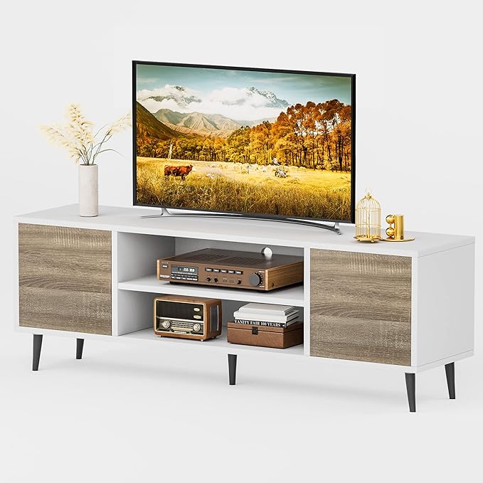 JUMMICO TV Stand for 65 Inch TV, Mid Century Modern TV Stand, Entertainment Center with Storage Cabinet and Open Shelves, TV Console Table Media Cabinet for Living Room, Bedroom and Office (Oak)-NeatNest