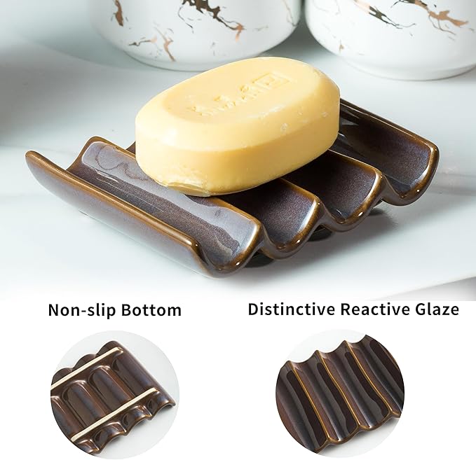 Ceramic Bar Soap Dish and Savers for Bathroom, Shower and Kitchen, Japanese Self Drain Soap Holder, Purple-NeatNest