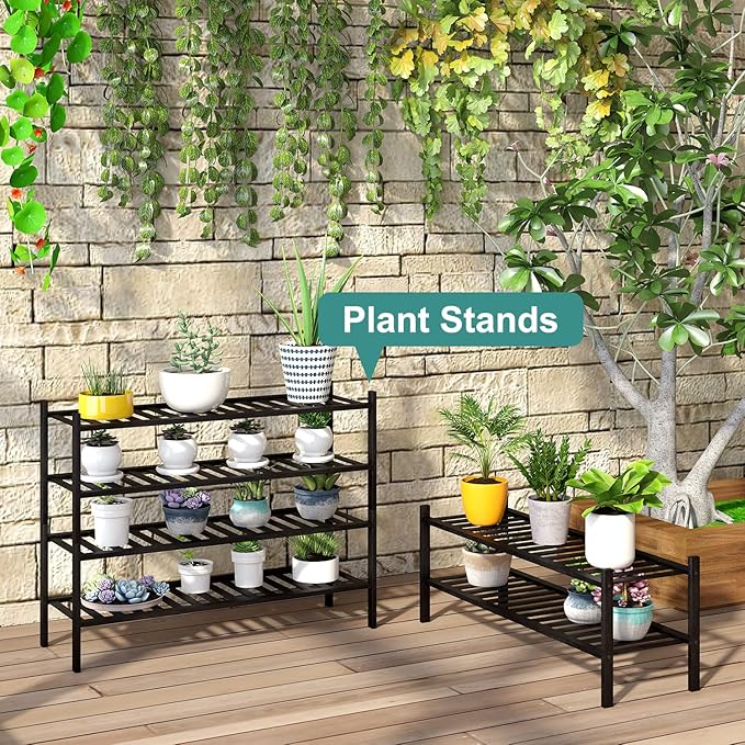 Black 4-Tier Long Shoe Rack, Bamboo Wood, 33-Inch-NeatNest