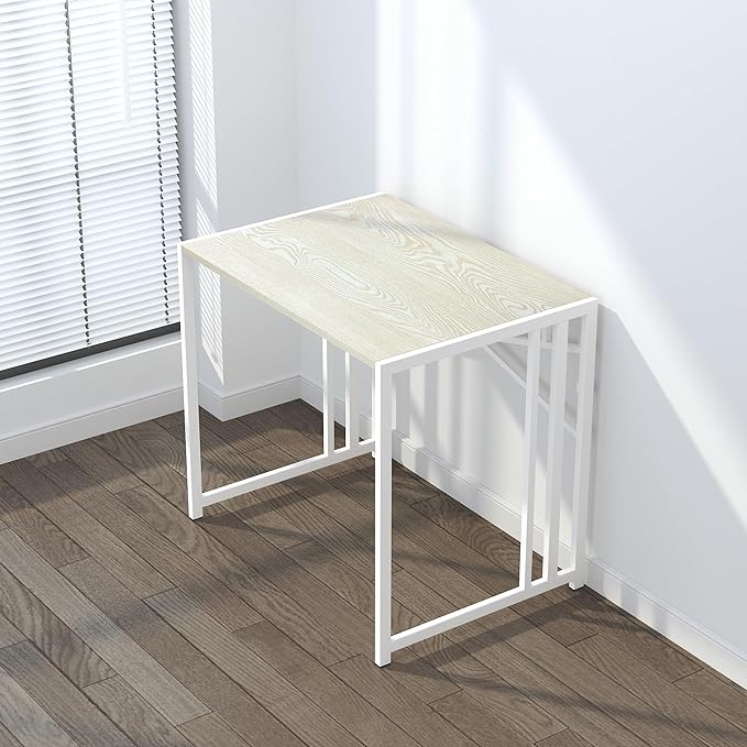 32 inch Small Folding Desk, Writing Gaming Computer Camping Desk for Small Spaces, No Assembly Required Home Office Desk, Natural and White-NeatNest