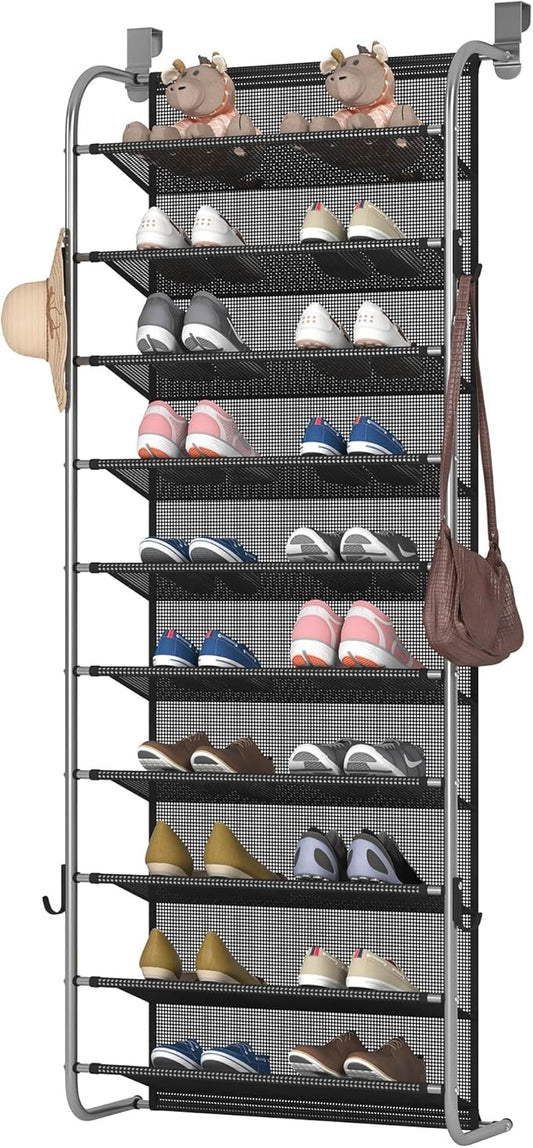 10 Tier Shoe rack Hanging Shoe Storage the door shoe rack for Closet Pantry Over The Door Shoe Organizer Wall Floating Shelves (Gray, 10 Tier)-NeatNest