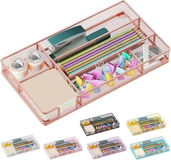 Desk Drawer Organizer Tray, Mesh Desk Organizer, Office Drawer Organizer, Desk Accessories & Workspace Organizers, Suitable for Tools, Pencils, Office Supplies Storage (Rose Gold)-NeatNest