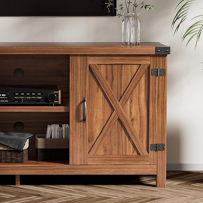 JUMMICO TV Stand, 65 Inch TV Farmhouse Entertainment Center with Double Barn Doors and Storage Cabinets, Console TV Table Media for Living Room, Bedroom (Walnut)-NeatNest
