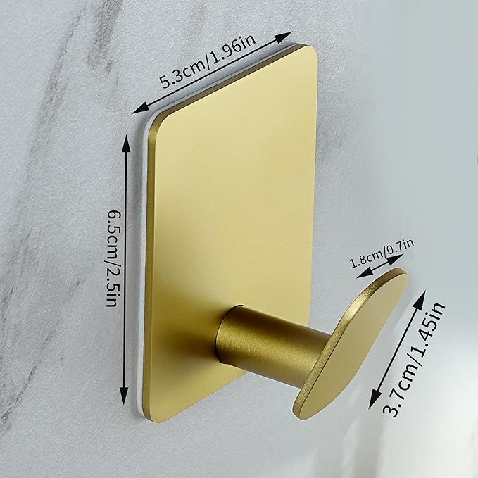 DELITON Gold Towel Hooks- 4 Pack Adhesive Hook for Coat Robe Clothes Stick on Bathroom Wall Brushed Gold Finish Heavy Duty, Stainless Steel-NeatNest
