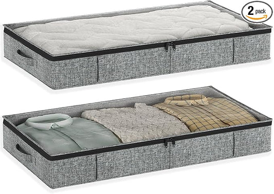 Gray Low Profile Under Bed Storage Containers 5 inches high, 33.8"x 17.7"x 5.1", Sturdy Underbed Shoe Storage Organizer, Foldable Fabric Under the Bed Storage Bins - Pack of 2-NeatNest