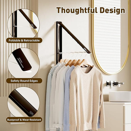 Clothes Drying Rack, Laundry Room Wall Mounted Retractable Clothes Hanger Drying Rack, Laundry Clothing Drying Rack Folding Indoor or Outdoor, Easy Installation Aluminium Dryer, 2pcs(Black)-NeatNest