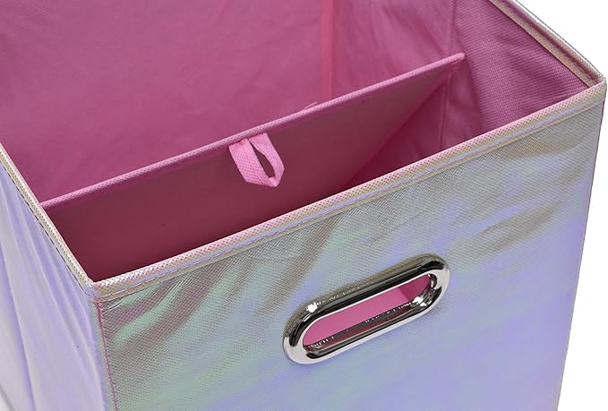 Handy Laundry 6-Pack Foldable Cube Storage Bins – Decorative Collapsible Organizer for Shelves, Closets, Underbed, Clothes, or Kids’ Toys (Shiny Pink)-NeatNest
