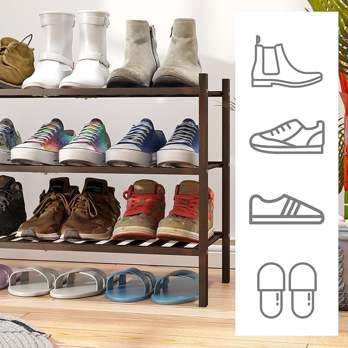 Shoe Rack for Closet, 3-Tier Bamboo Wood Shoe Racks, Stackable | Beautiful | Natural | Functional | Sturdy, Bamboo Shoe Rack for Entryway Hallway Closet-NeatNest