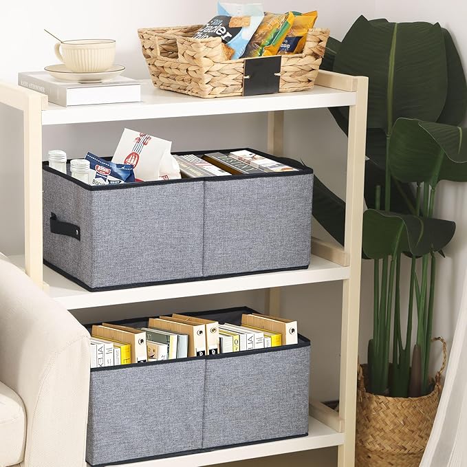 Clothing Storage Bins,16.1 × 9.8 × 6.5 inches Closet Bin with Handles, Foldable Cubes, Fabric Containers for Organizing Shelves, Gray, Large, 6 Pack-NeatNest