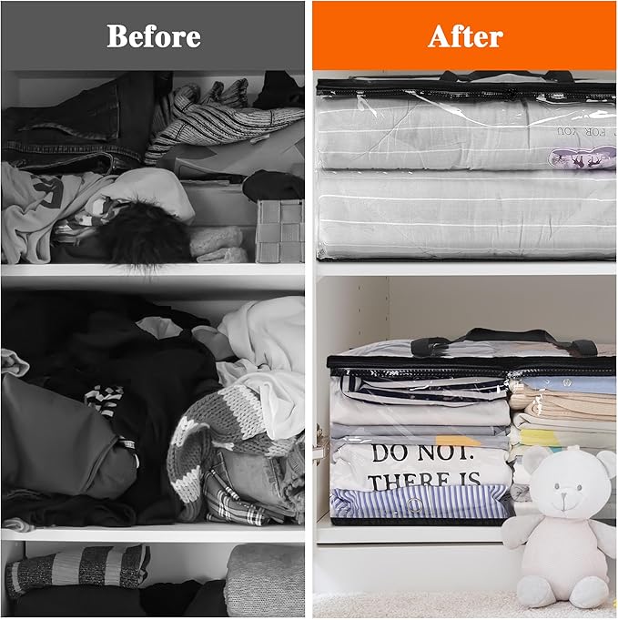 Vieshful 7 Pack Clear Comforter Storage Bag, 60L Clothes Storage Bag with Zipper Closet Organizer, Plastic Storage Containers Moving bags for Comforter, Blanket, Bedding, Duvet, Toys-NeatNest