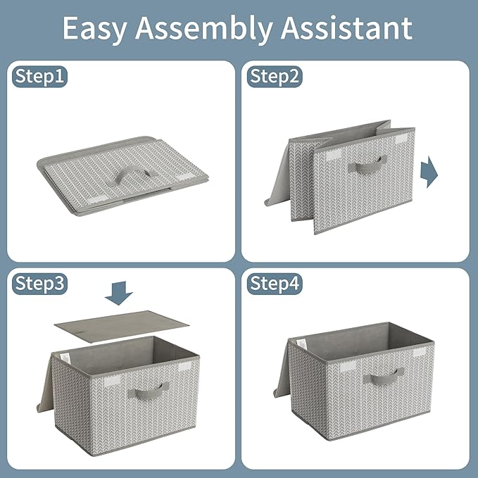 GRANNY SAYS Fabric Bins with Lids, Decorative Storage Containers with Lids, Stackable Storage Bins, Large Storage Boxes for Organizing Closet Shelves, Light Gray/White, 2-Pack-NeatNest